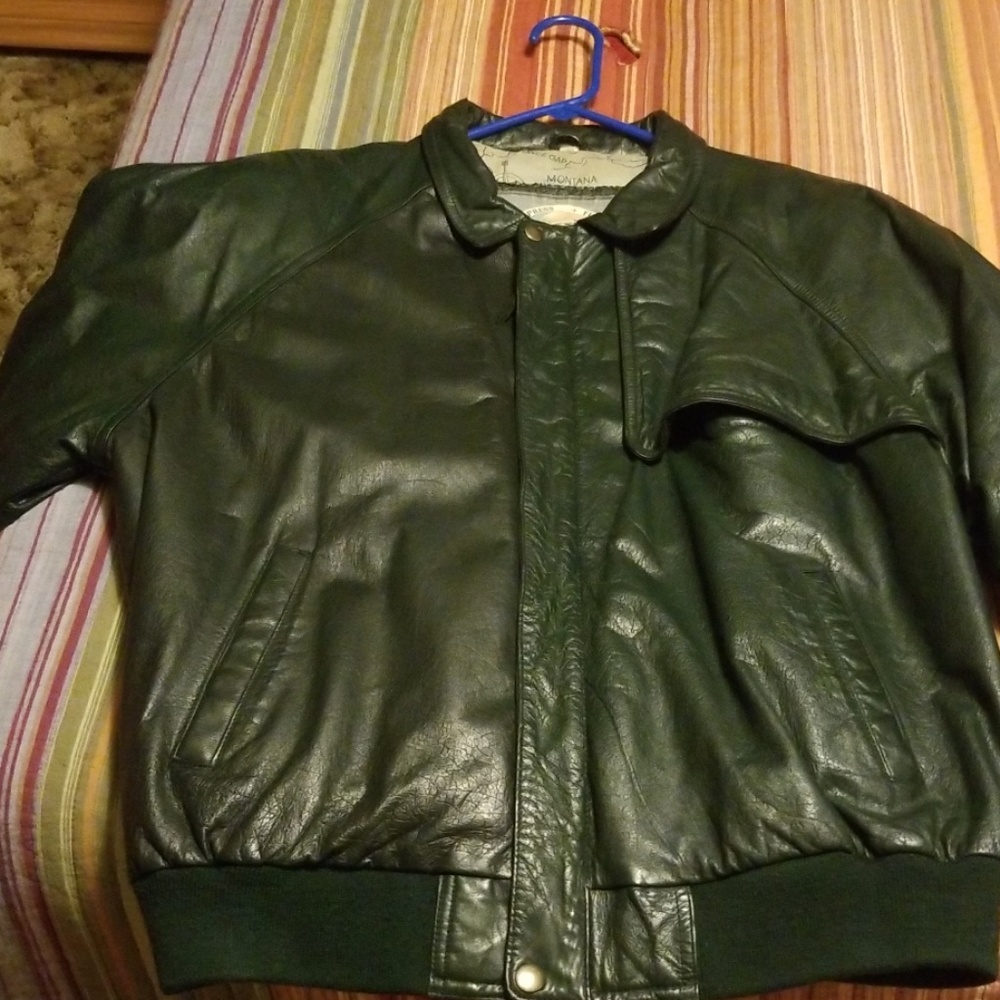 Hunter Green Leather Jacket Medium Men's